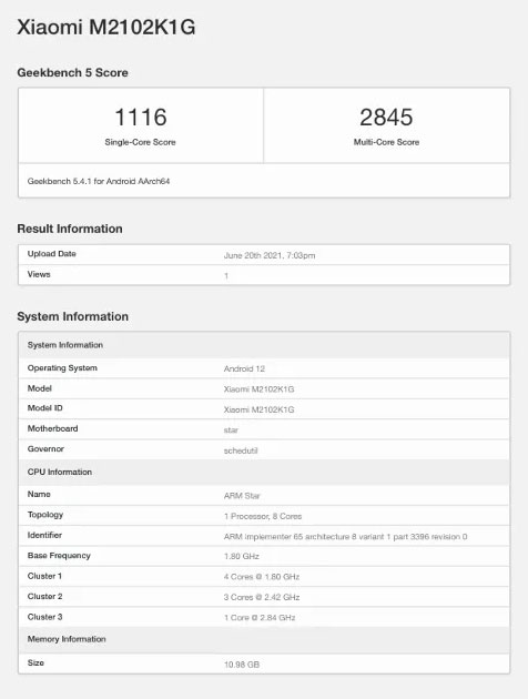Результаты теста Xiaomi Mi 11 Ultra в Geekbench